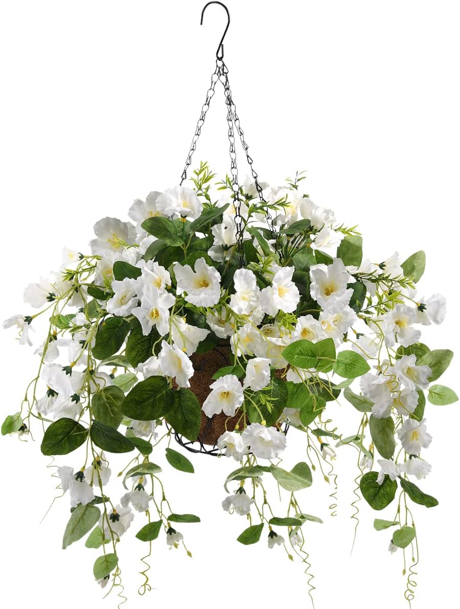 Homsunny Hanging Artificial Flowers Basket,Fake Hanging