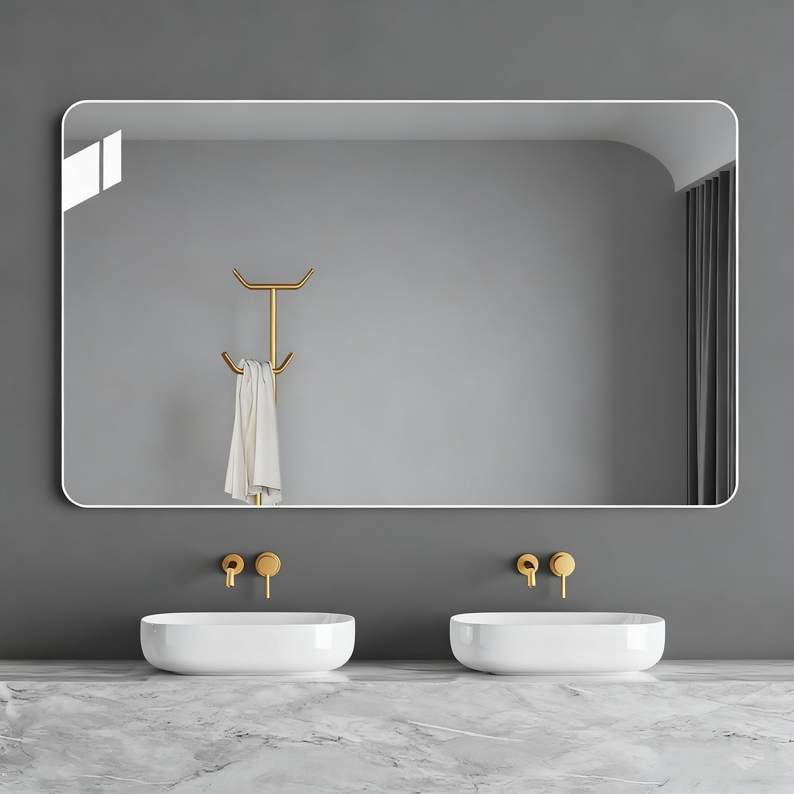 FGXHHS Bathroom Vanity Mirror for Over Sink, Metal Framed Wall Rectangle, Hangs Horizontally or Verticall(White,50x70cm/19.7x27.6in)