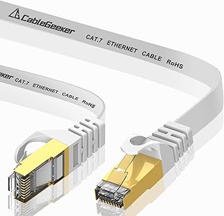 Cat 7 Shielded Ethernet Cable 5 ft (High-Speed Exceeding Cat5e/5/6/6e), 600Mhz 10Gbp Flat Internet Cable, Internet Network Computer Cord LAN Wire with Gold Plated RJ45 Connector for Router Xbox -White