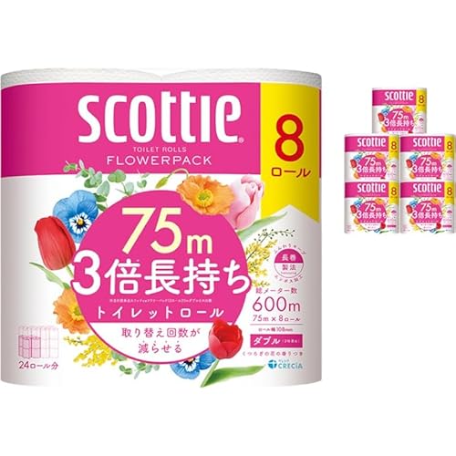 スコッティフラワーパック3倍長持ち:ダブル 8ロール(6パック入り)[香り付き] 