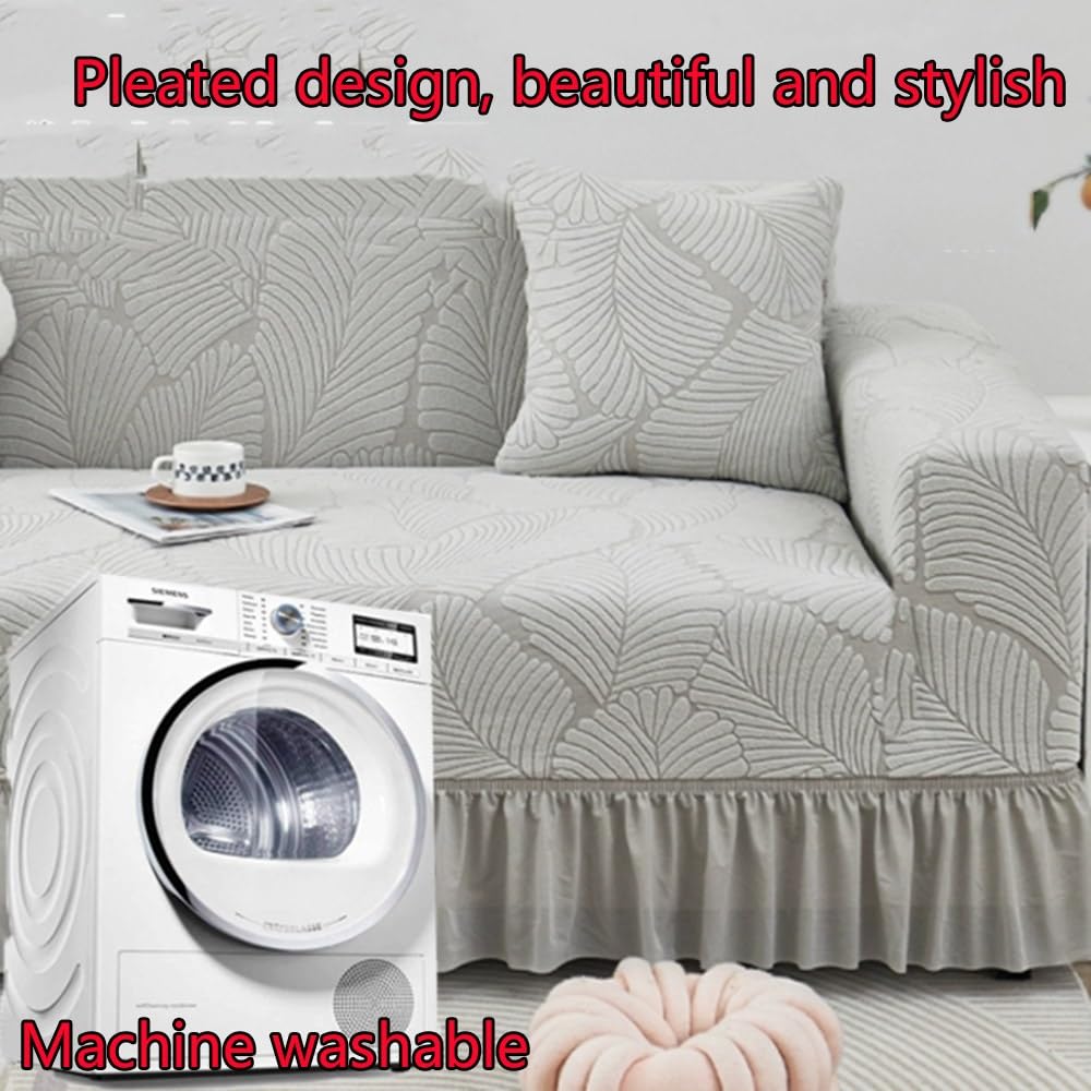 Universelle Housses De Canapé 1 2 3 4 Places Housse Canape Jacquard Housse De Protection pour Canapé Sectionnel Slipcovers, Couvre Canapé pour Chat Chien, avec Volant(Beige,145-185cm 2 Seat)