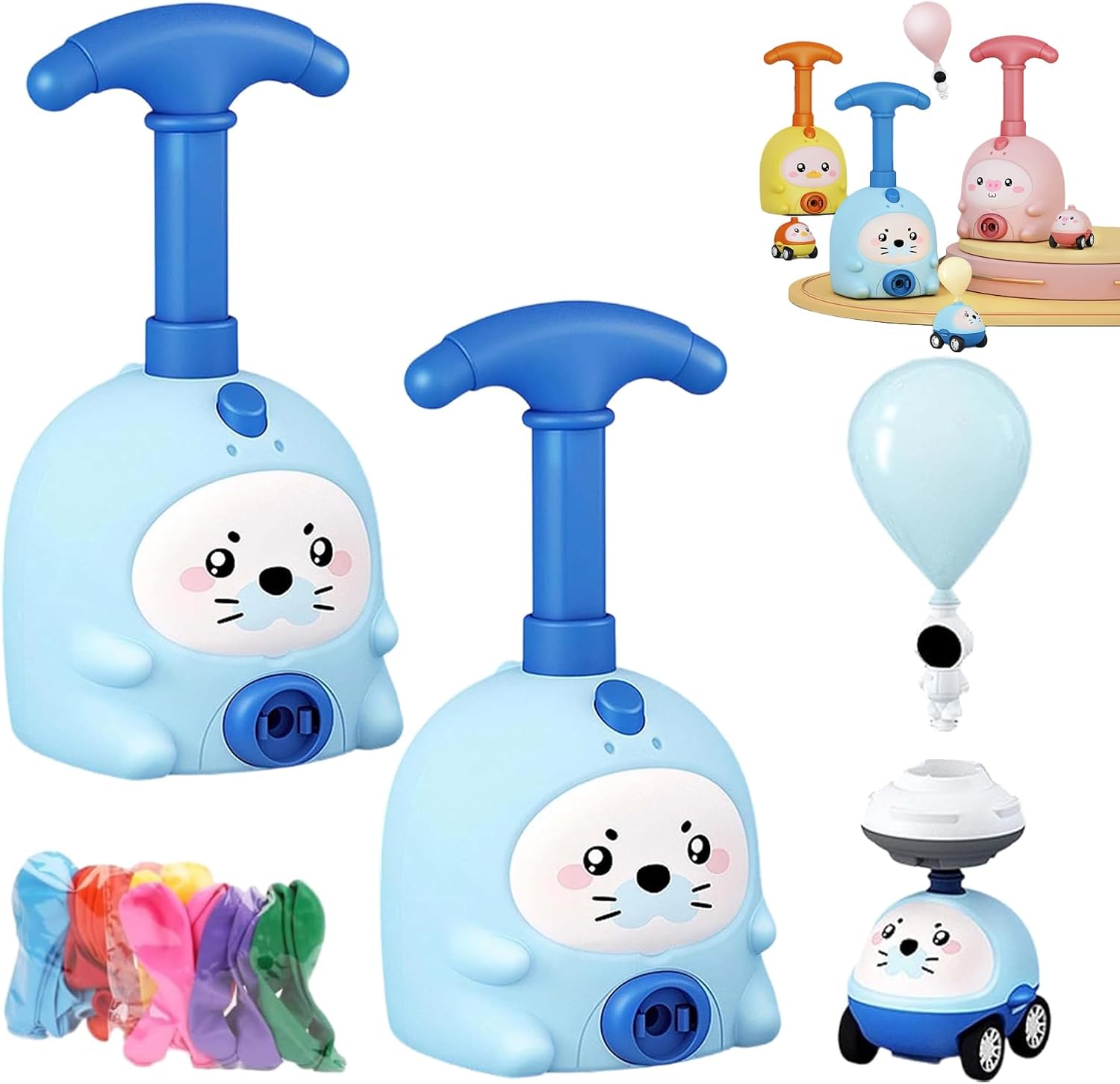 Balloon Launcher Toy Set, Balloon Launcher Toy, 2-in-1 Balloons Cars with Manual Pump, DIY Physics Learning for Party Fun, It Runs and Flies (#C+2car+6balloon)