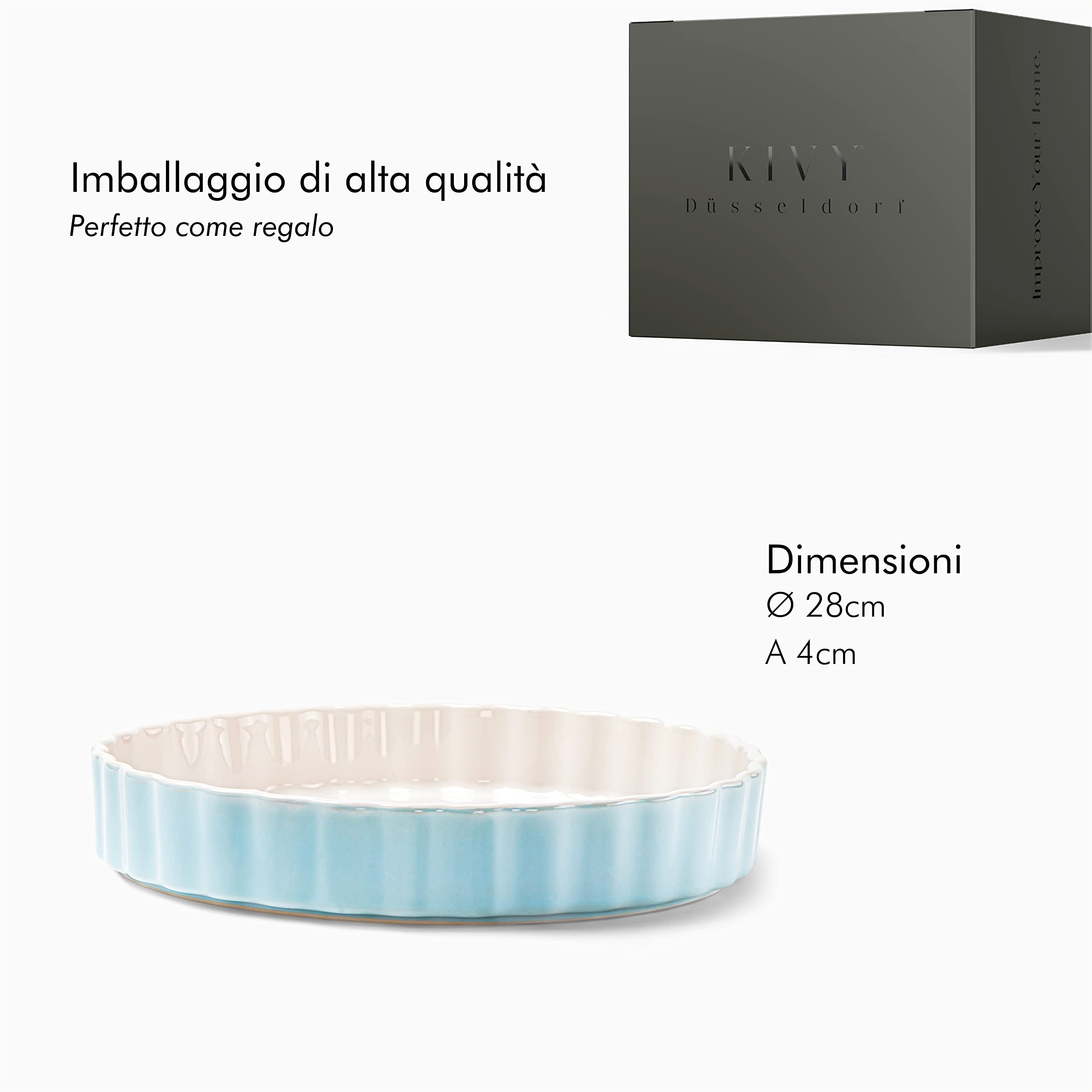 KIVY Teglia Forno [28 cm] | Ceramica Antiaderente | Stampo per Dolci in Blu | Stampa per Torte e Quiche | Stampo in Ceramica Rotondo