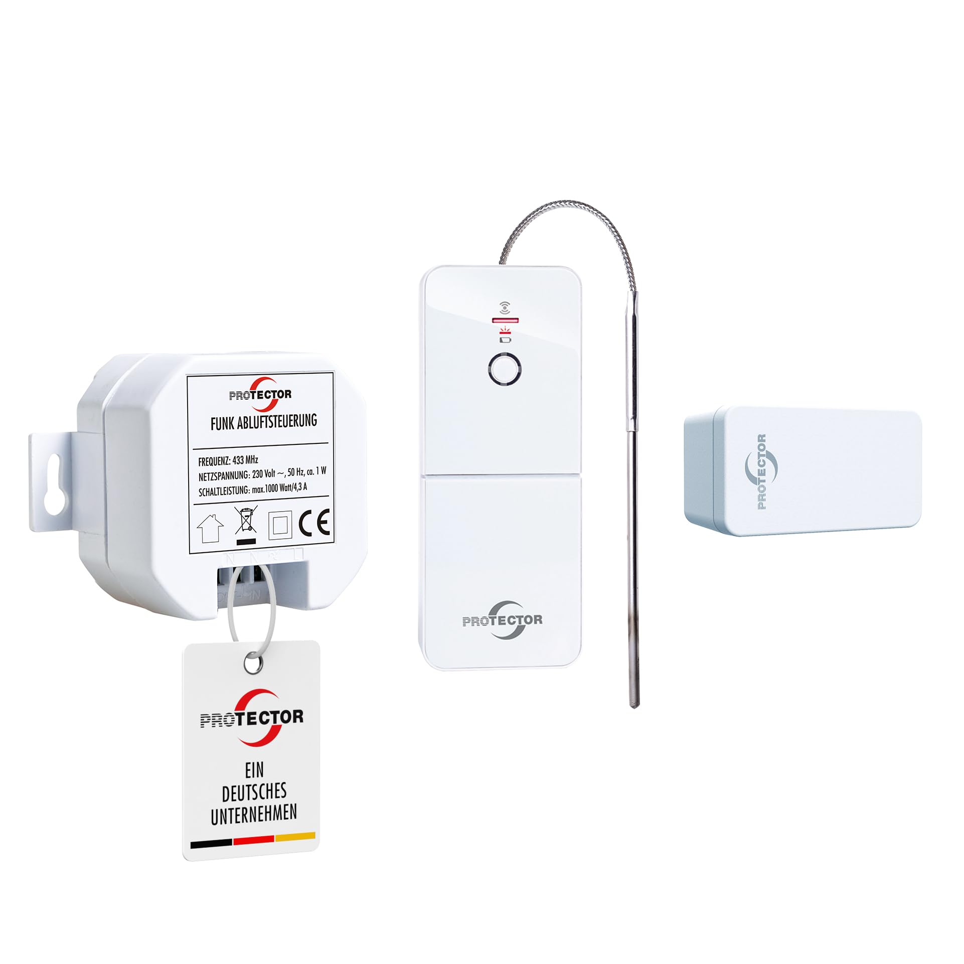 [NEU] PROTECTOR ASK-6030 I Funk-Abluftsteuerung mit batterielosem Kinetik-Fenstersender + Thermo-Ofensender | Fensterkontaktschalter | Einbauvariante