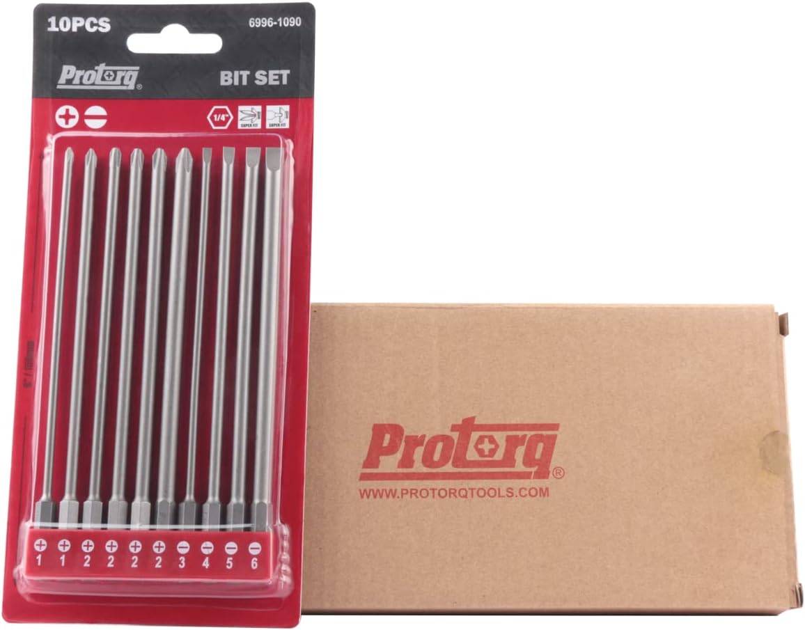 Long Screwdriver Bits, 6 Inch, Phillips PH1-PH2, Slotted #3，#4，#5，#6, 10-Piece, 1/4" Hex Shank