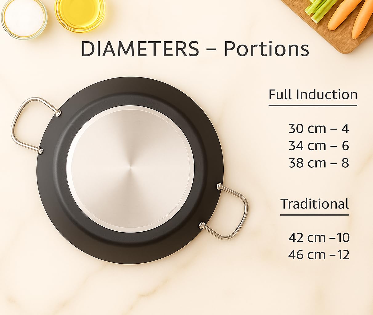 WECOOK! Kratha Padella per Paella a Induzione, 46cm, 12 Porzioni, Antiaderente XYLAN PLUS Ecologico senza PFOA, Alluminio Pressato, 3mm di Spessore, Vitroceramica, Gas, Lavastoviglie