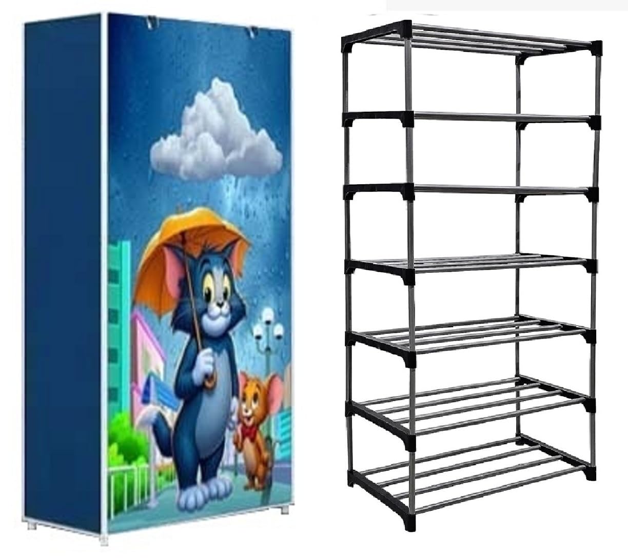 EXPOSURE 6 Layer Multipurpose Metal Collapsible Shoe Rack (Eiffel Tower Print) (Dark Blue Print)-image-28