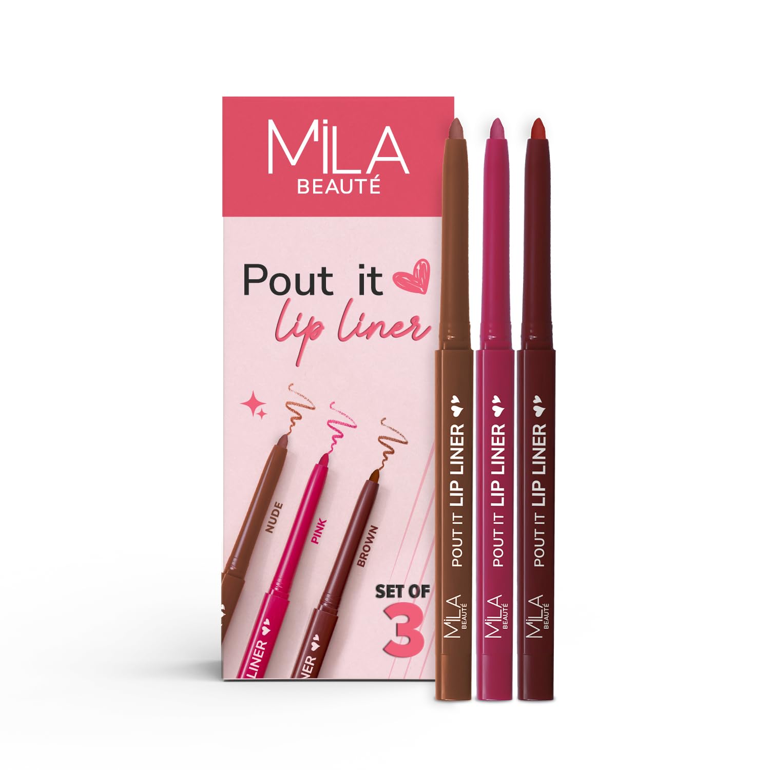 Mila Beauté Pout it Lip Liner Set of 3 I Highly Pigmented, Long Lasting & Non Drying Formula Enriched with Squalene I Smooth and Precise Application | Matte Lip Liner Suitable for Indian Skin Tones-image-23