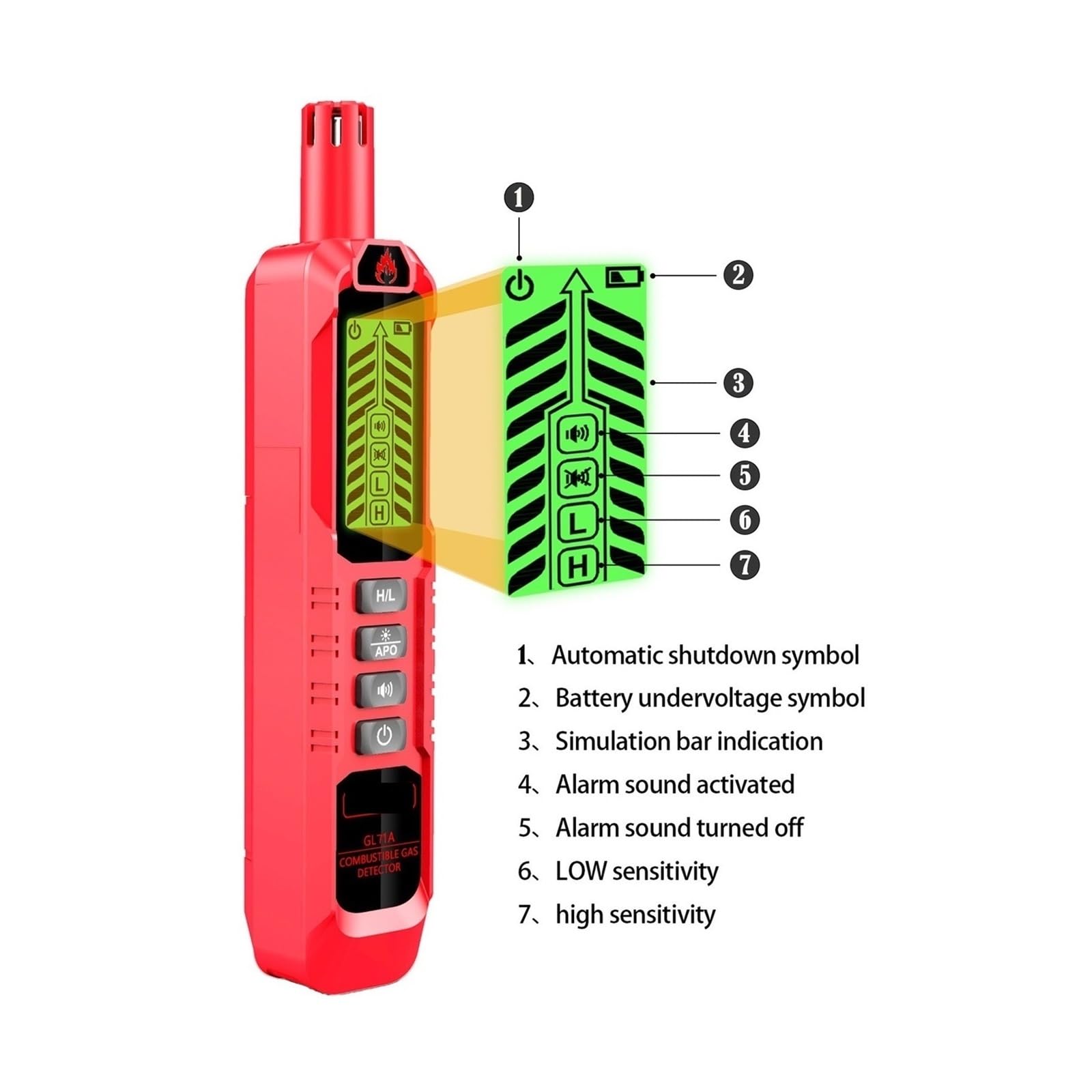 Rilevatore di gas, Rilevatore professionale di perdite gas, analizzatore CO2 naturale, alcol, GPL, metano con allarme visivo e acustico(ZL71A)