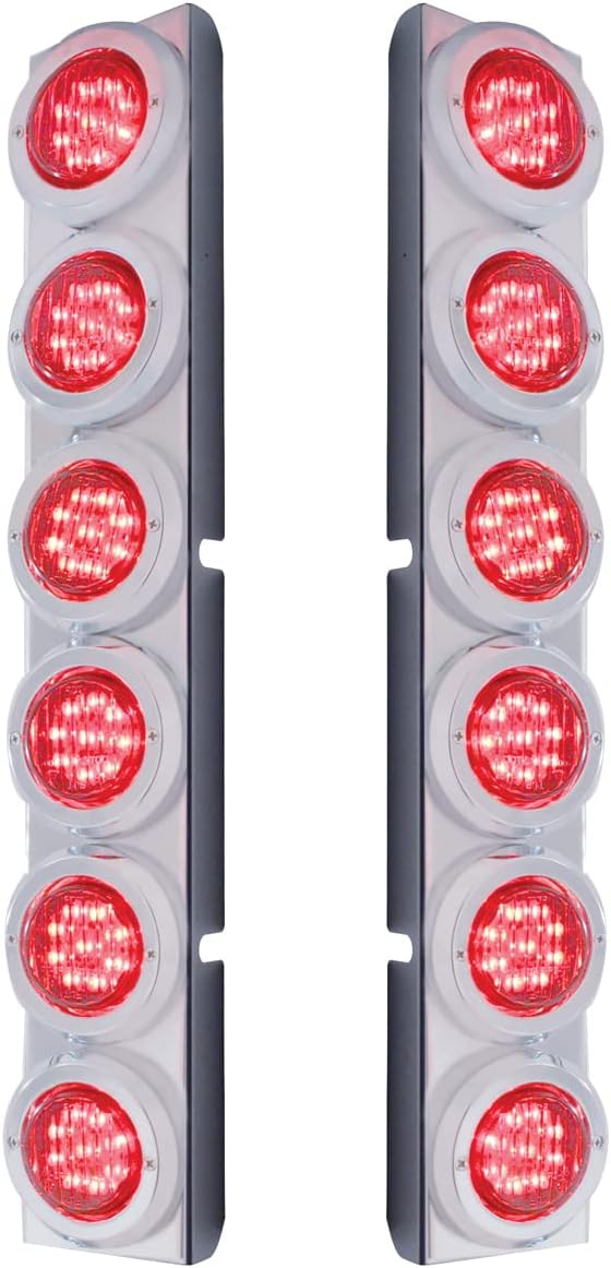 United Pacific 37342 Air Cleaner Light Bar, Rear, Stainless Steel, with Bracket, Clearance/Marker Light, Red LED and Lens, Flat Style, with Chrome Bezels, 12 LED Per Light, for Peterbilt Trucks