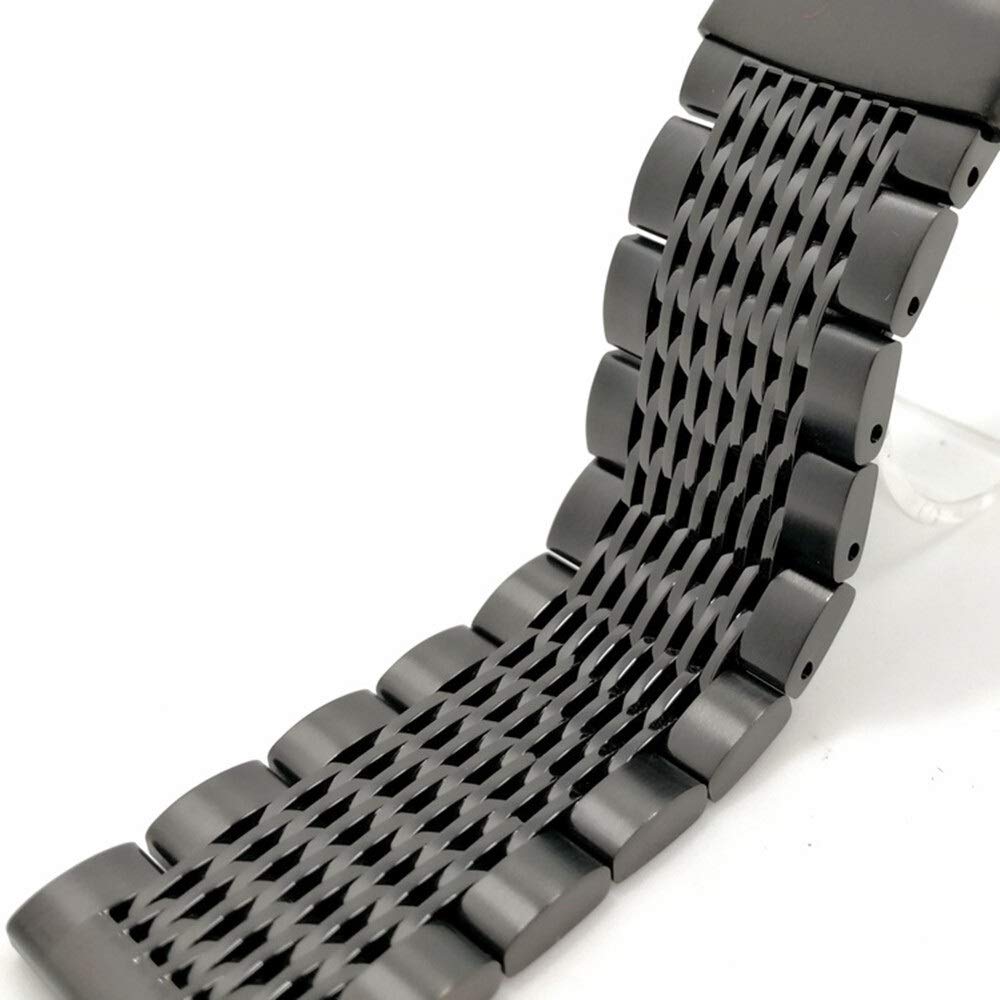 20/22/24mm HQ Shark Mesh zilver zwart pasek do zegarka ze stali nierdzewnej bransoletka zamienna mężczyźni składane zapięcie pasek do zegarka bezpieczeństwa (kolor: zwart, rozmiar: 22mm)
