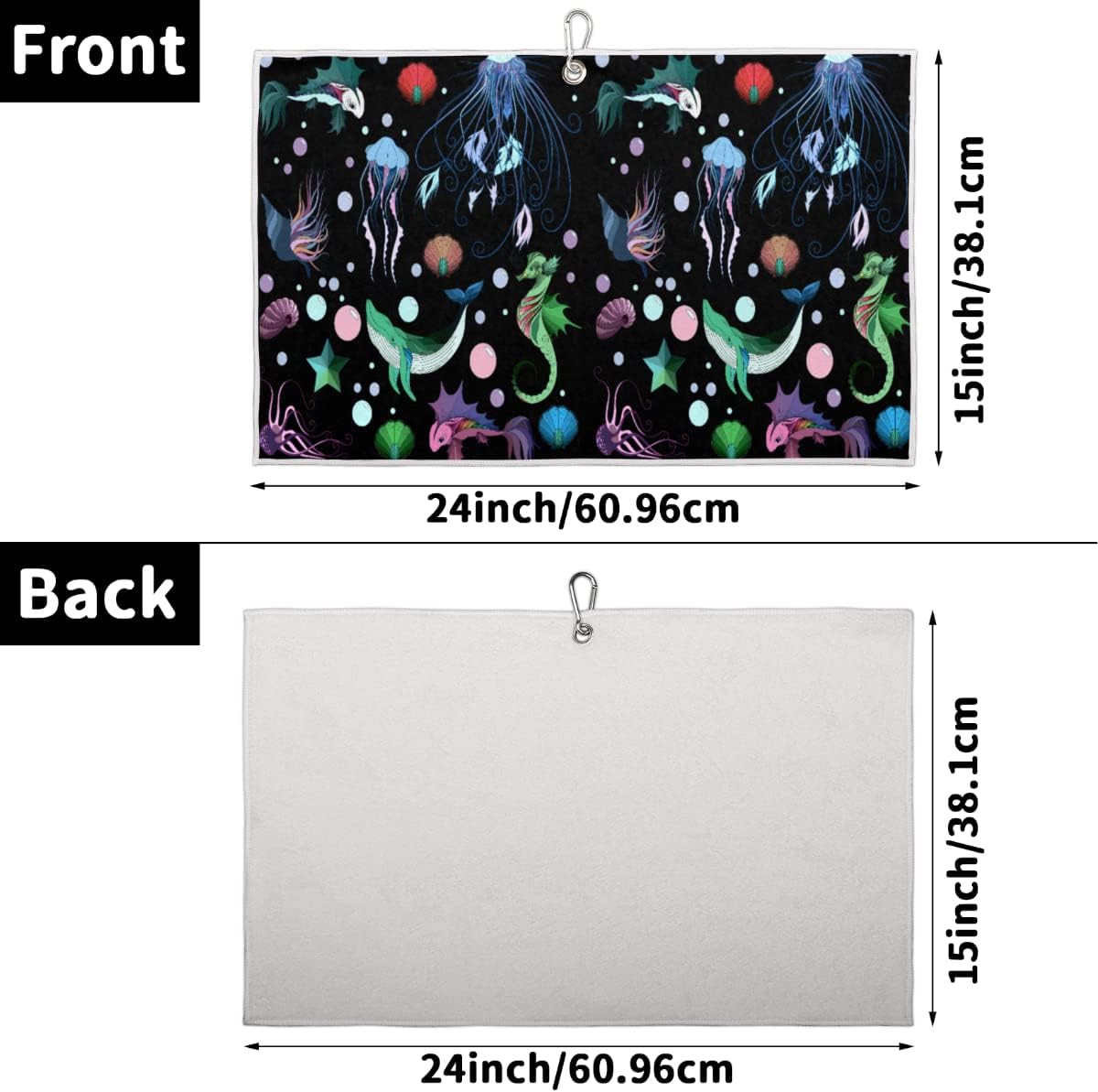 Marine Life Golf Towel Microfiber Club Cleaner with Carabiner Clip Water Absorption Quick Dry Golf Towels for Women Men Golf Accessories 15 X 24 Inch