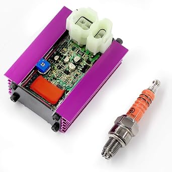 Trkimal High Performance Upgrade Adjustable Racing AC CDI Box 6pin with an 3 Electrode Spark Plug for GY6 50cc 125cc 150cc 4 Stroke 152QMI/157QMJ Engine, Moped Scooter ATV Go Kart