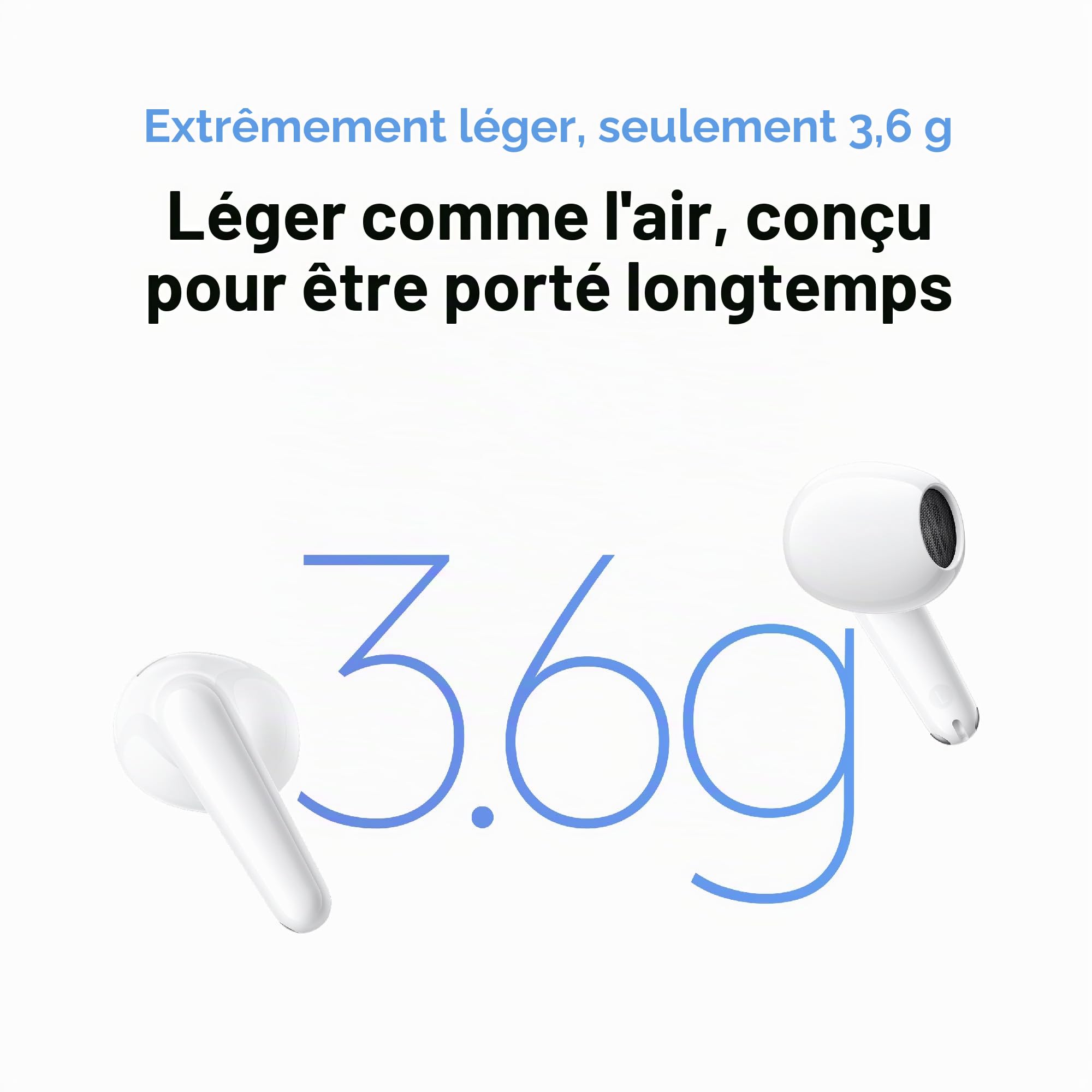 vivo Buds Air3, Wirless-Earphones, jusqu'à 50 heures de batterie, légèreté 3,6g, faible latence dans le jeu (88 ms), double connexion à plusieurs appareils, réduction du bruit lors des appels avec AI