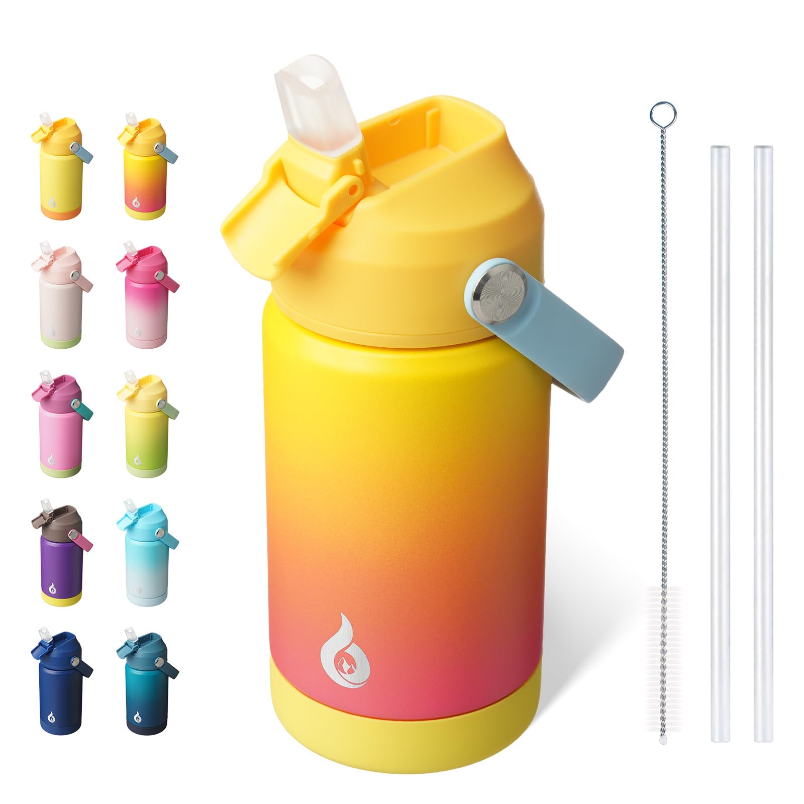BJPKPK Insulated Water Bottle with Straw Lid 12oz Thermo Water Bottles with Soft Nozzle Flex Handle Non-slip Boot