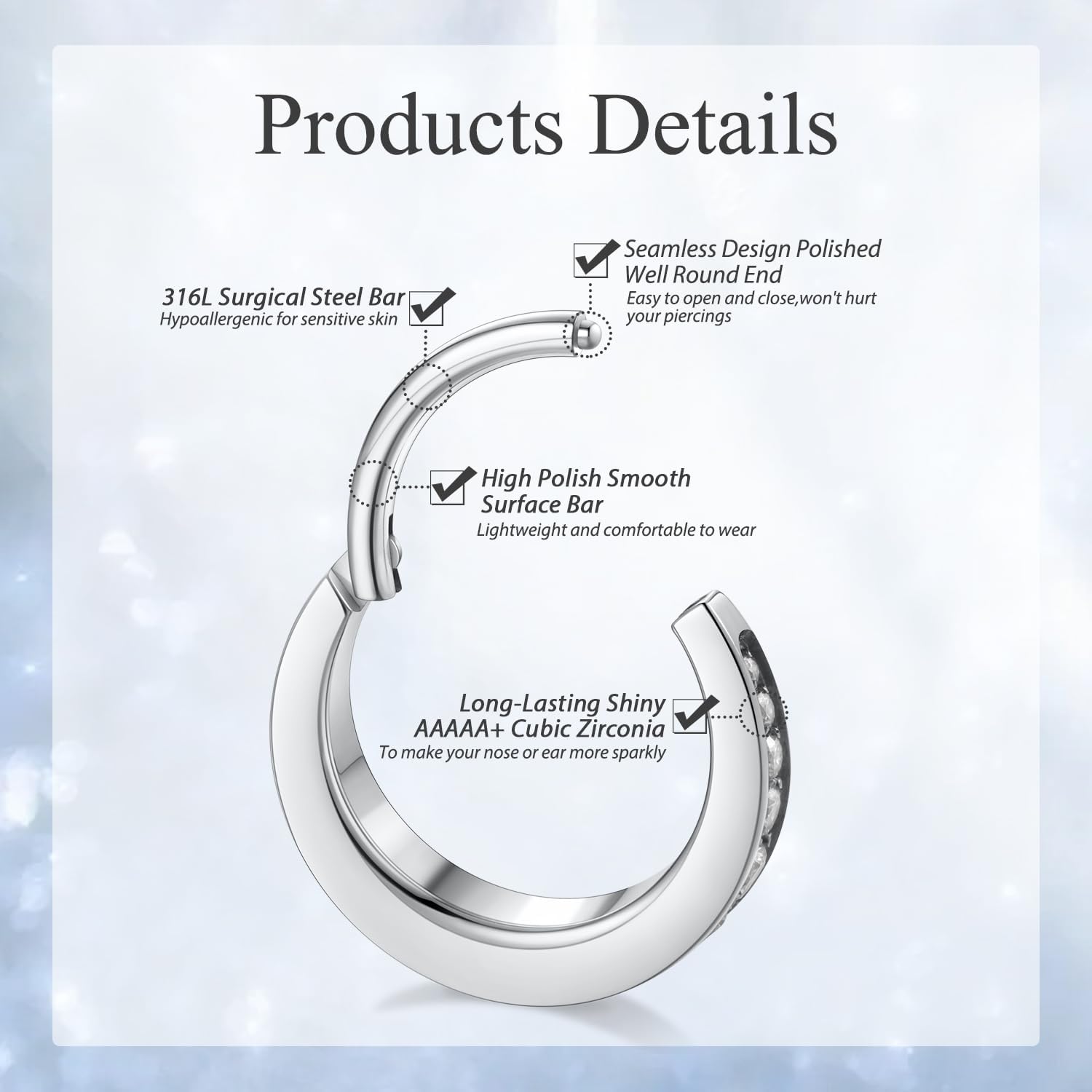 GAGABODY 16 Gauge Hoop Earrings Conch Piercing Jewelry Conch Jewelry Nose Hoop Surgical Steel Septum Jewelry Silver Hoop Conch Earrings 10mm Helix Cartilage Earring - Image 4