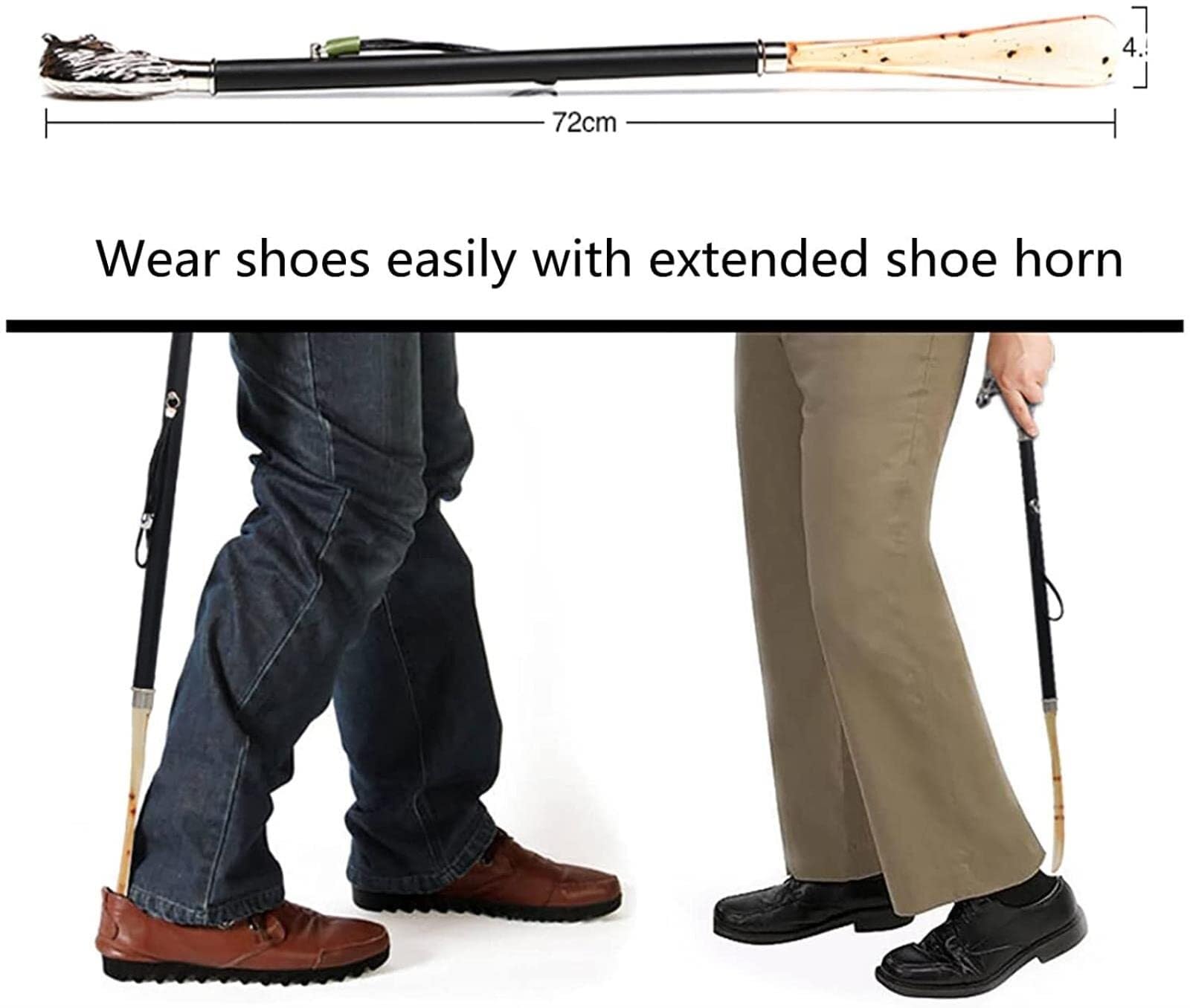 Chausse-Pieds à Manche Extra Long 73 cm, tête de Cheval en résine Unique, Chausse-Pieds Longs, lève-Chaussures pour Hommes, Femmes, Enfants, Personnes âgées
