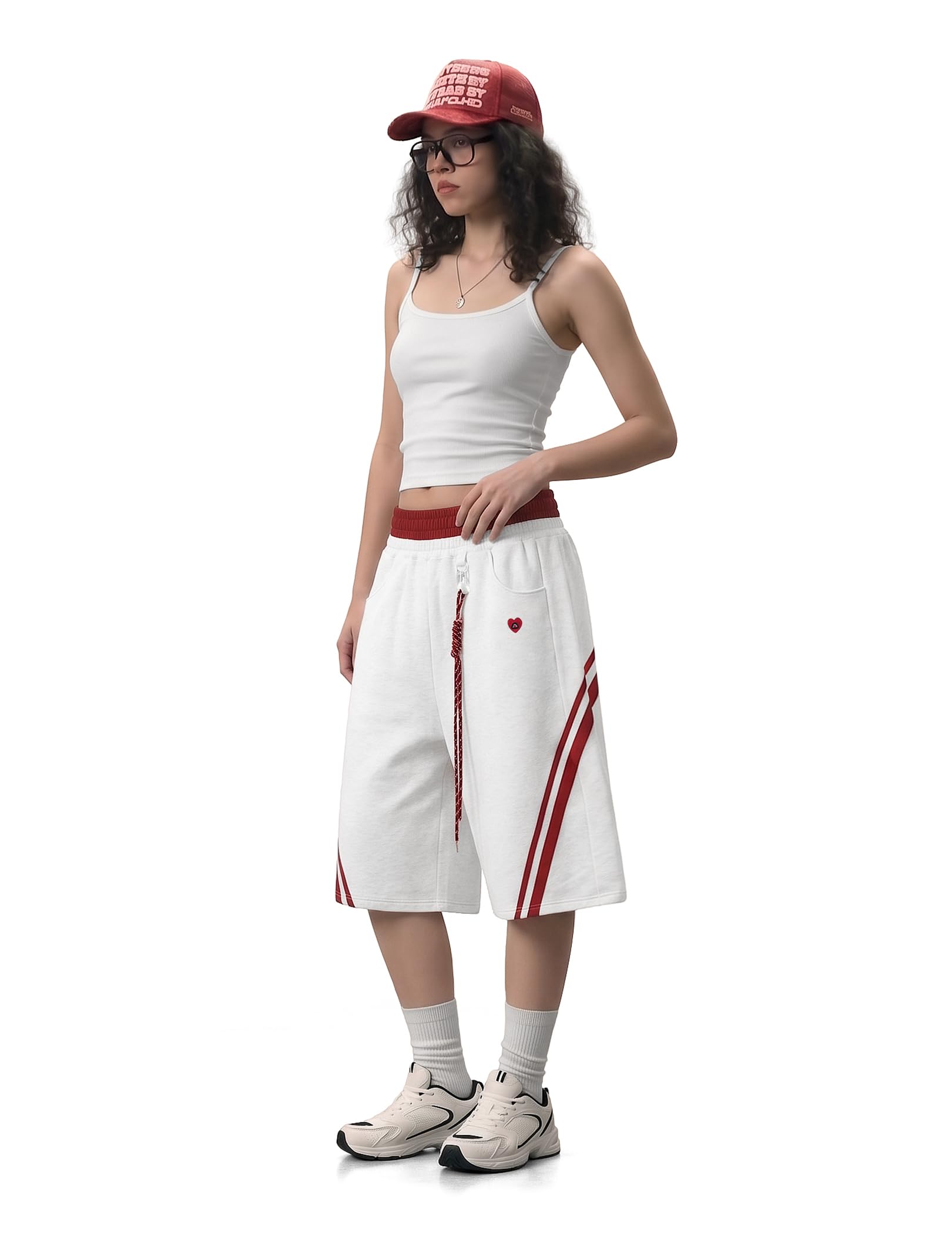 Aelfric Eden Baggy szorty męskie i damskie, wzór w paski, krótkie spodnie do biegania, letnie spodnie capri z elastycznymi kieszeniami i wysokim stanem, spodenki sportowe Y2K Streetwear