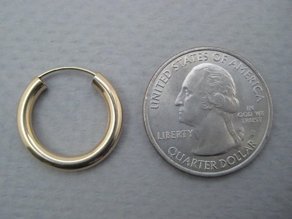 14K Yellow Gold Thick Real Endless Hoop Earrings, (3mm Tube) - Image 5