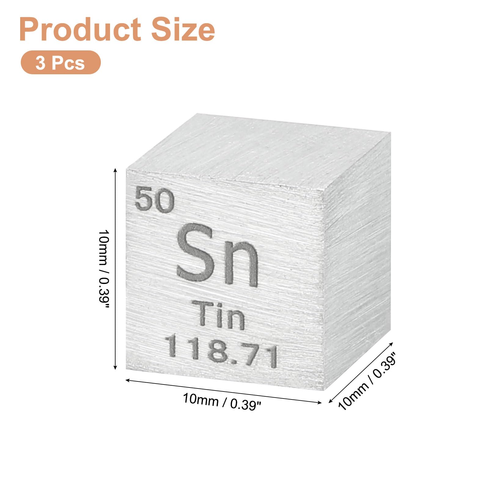 uxcell 3 Pcs Tin Cube, 0.39 Inch High Density Metal Element Cube Metal Density Cube for Chemical Elements Collection Science Education Experiment Application, Silver