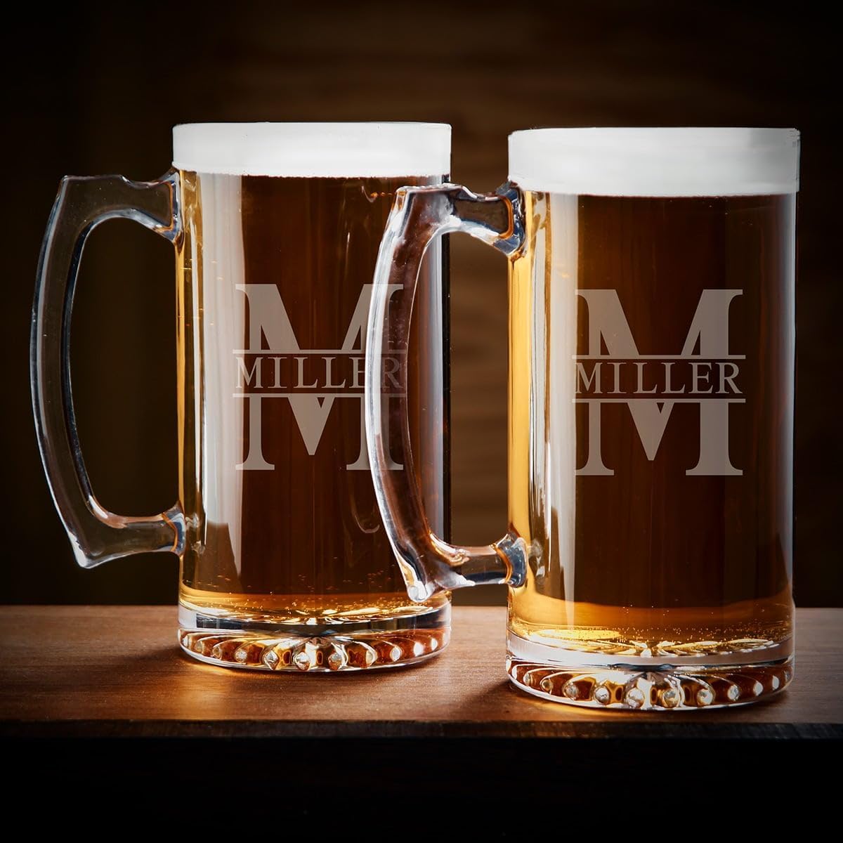 Bosworth Custom Beer Mugs, Set of 2 - Engraved Mugs for Beer Lovers, Perfect for Groomsmen