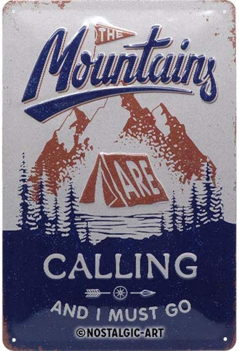 Nostalgic-ArtRetro Tin Sign – The Mountains Are Calling – Gift idea for hiking fans, Metal Plaque, 20 x 30 cm