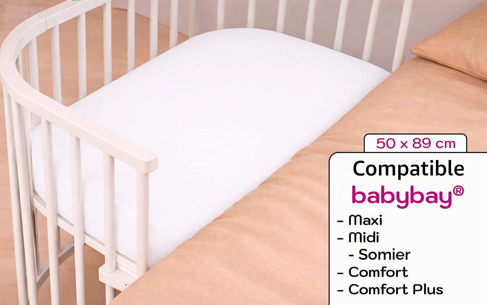 Protector de colchón impermeable compatible con sábanas bajeras Babybay, protector de colchón de 89 x 50 cm, compatible con BabyBay Maxi, Boxspring, Comfort, Comfort Plus, certificado