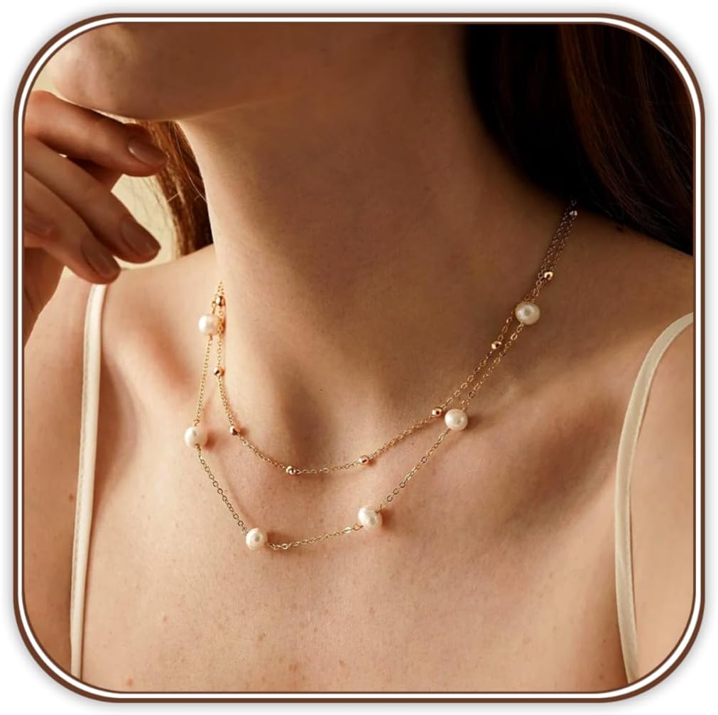 Layered Pearls Choker Necklace for Women Freshwater AAAA Pearls 18K Gold Plated for Wedding Prom Gift