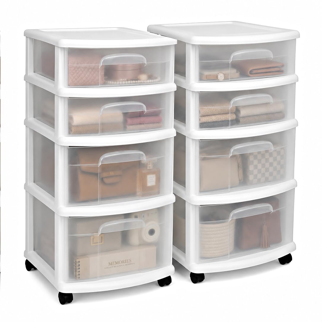 Amazon.com: HOMZ Drawer Tower, 4-Tier Storage Cart with Removable