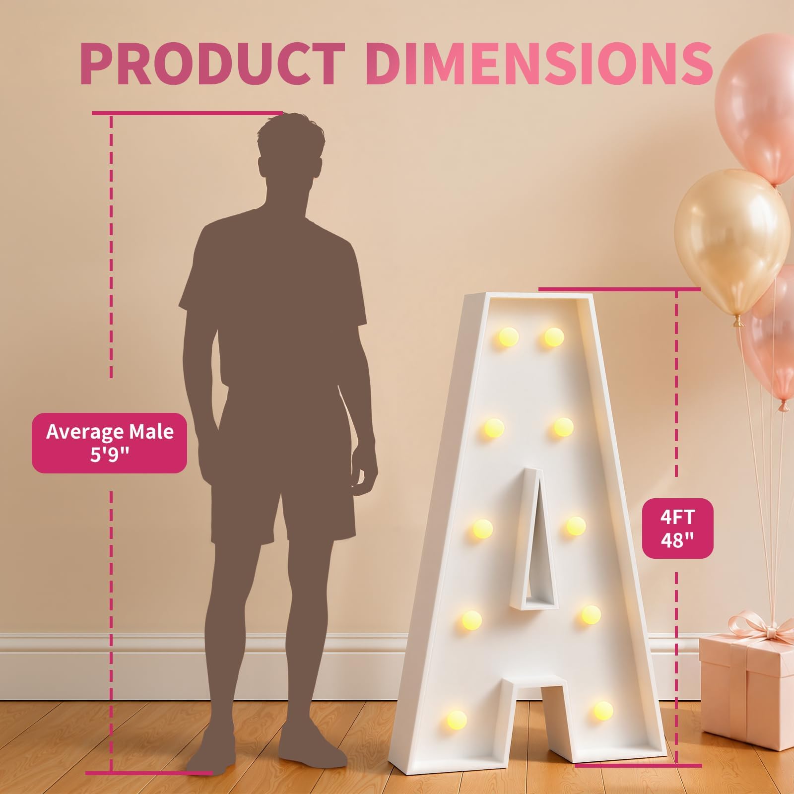 imprsv Lettres lumineuses pour chapiteau - Lettres en mosaïque pour ballons d'anniversaire, de mariage, de fiançailles, de fête - Grandes lettres pour décoration de fête - 1,2 m