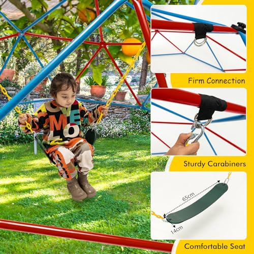 image for Costzon Climbing Dome with Swing, 10FT Outdoor Jungle Gym Monkey Bar C