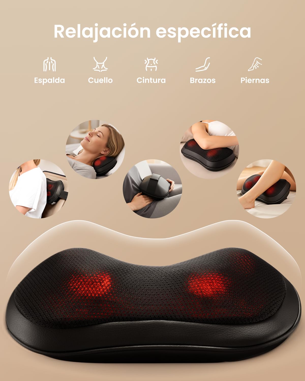 RENPHO Masajeador Espalda con Calor, 3 Velocidades Shiatsu Eléctrico Masaje Espalda y Cervical, Cojin Masajeador Cuello y Hombros para Hogar Oficina