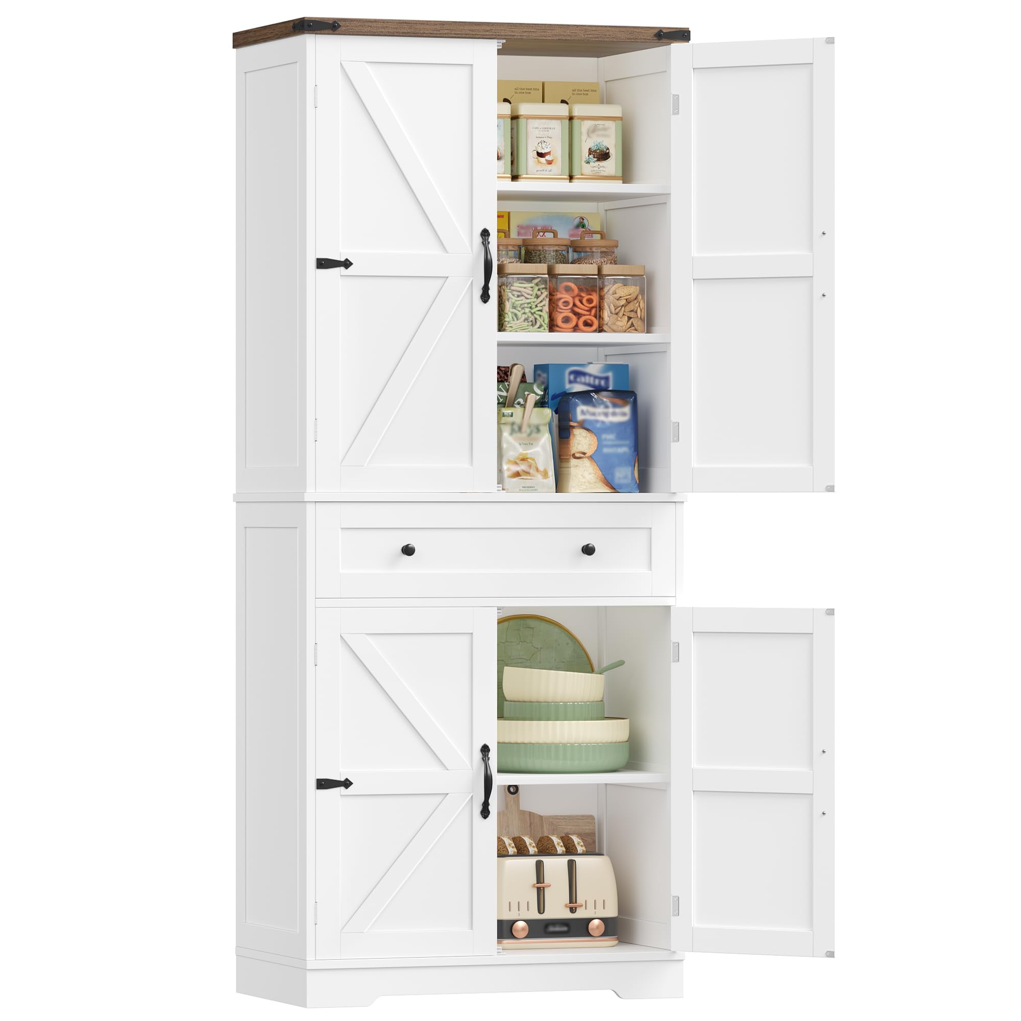 Credenza Cucina Alta, Mobile Dispensa Cucina, 4 Ante e 1 Cassetti