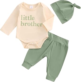 Ayalinggo Little Brother Newborn Baby Boy Outfit Lil Bro Long Sleeve Romper Tshirt Pants Hat Infant Coming Home Clothes