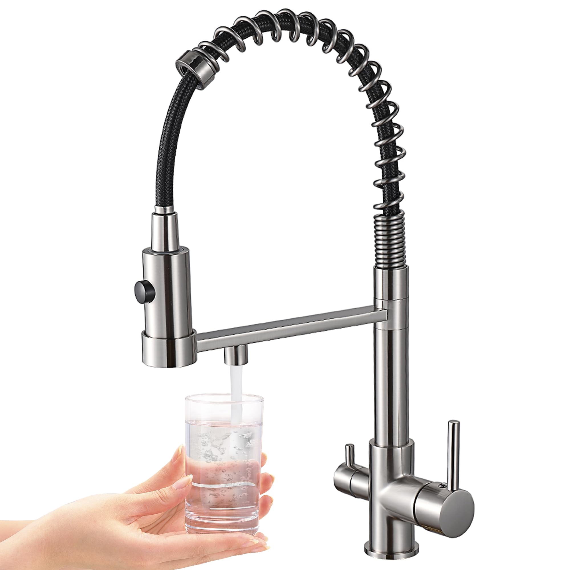 Robinet de cuisine 3 voies extensible en laiton 3 en 1 pour filtre à eau Nickel brossé
