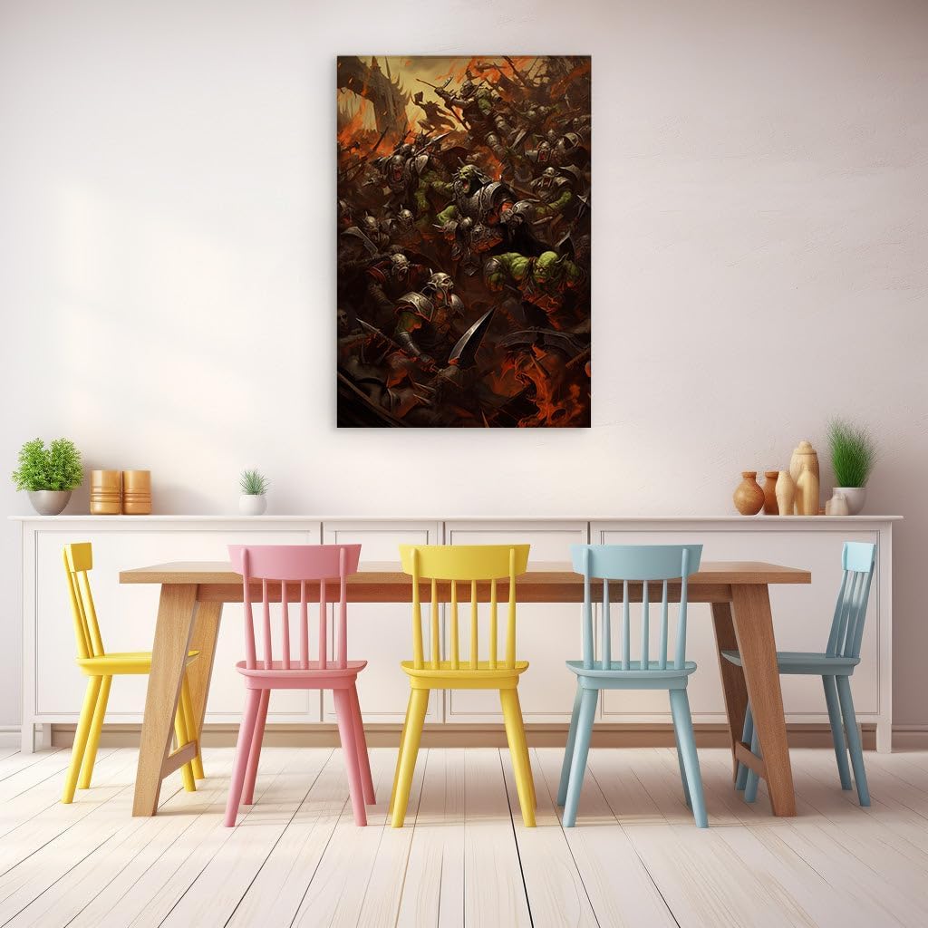Canvas for Living room. Clash of Blades Flames of War The Epic Human-Orc Battle Unleashed, 27 x 18 inch Canvas Wall Art - Ready to Hang - 69x46 cm (27x18 inch)