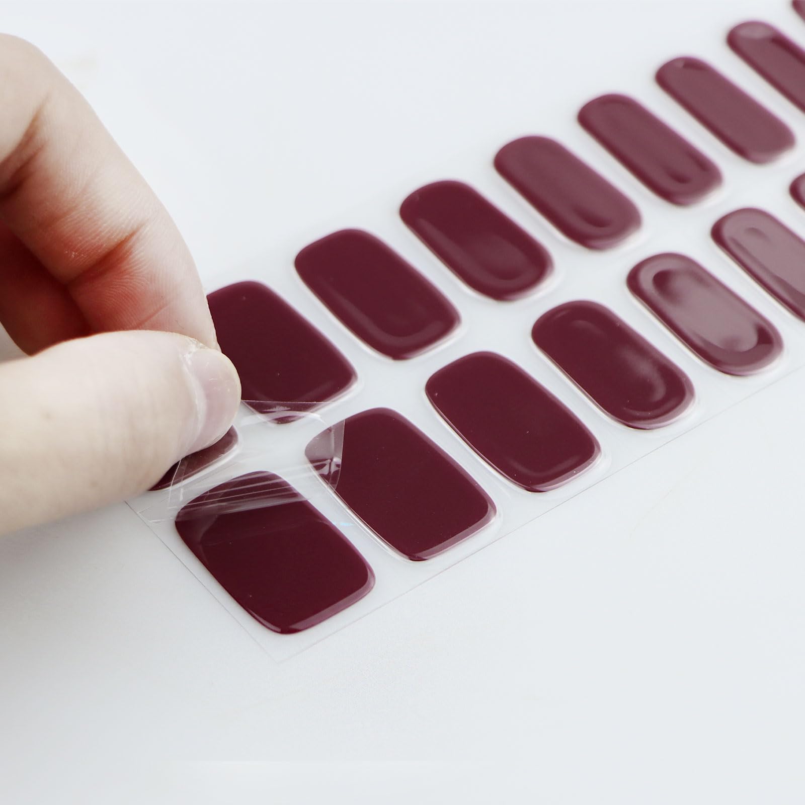 JMEOWIO Gel Nail Stickers Wine Red Semi Cured Gel Nail Strips Wraps UV/LED Nails Art Design Decoration Accessories - Image 4