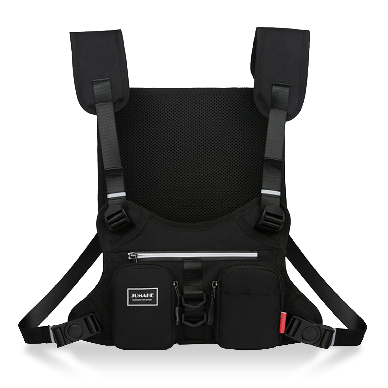 Pepisky Reflective Running Vest Breathable Outdoor Sports Night Safety Vest Waistcoat Chest Pack for Running Fishing Hiking Climbing