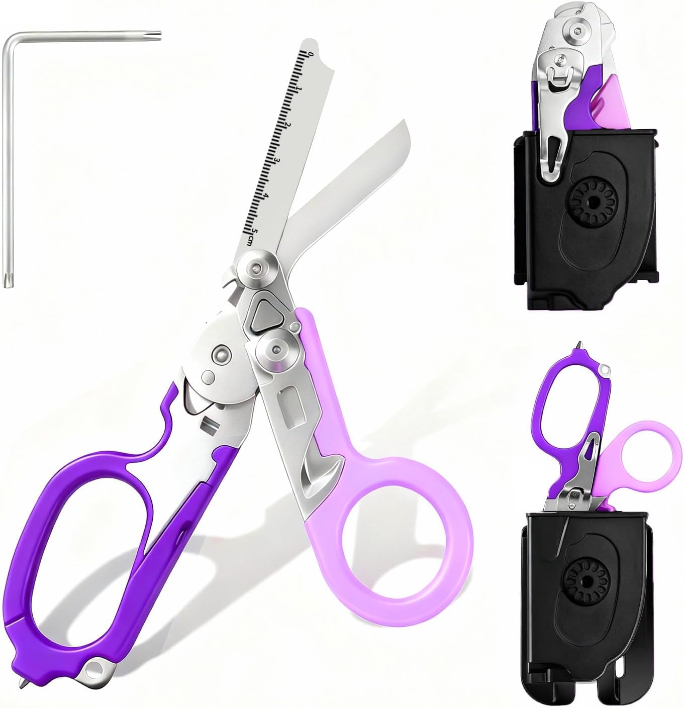 Foldable Trauma Shears 6-in-1, Heavy-Duty Emergency Scissors with Seatbelt Cutter, Oxygen Wrench, Window Breaker, Tweezers, Portable Medical Scissors for EMT, Nurses, Camping, Car Escape (Black)
