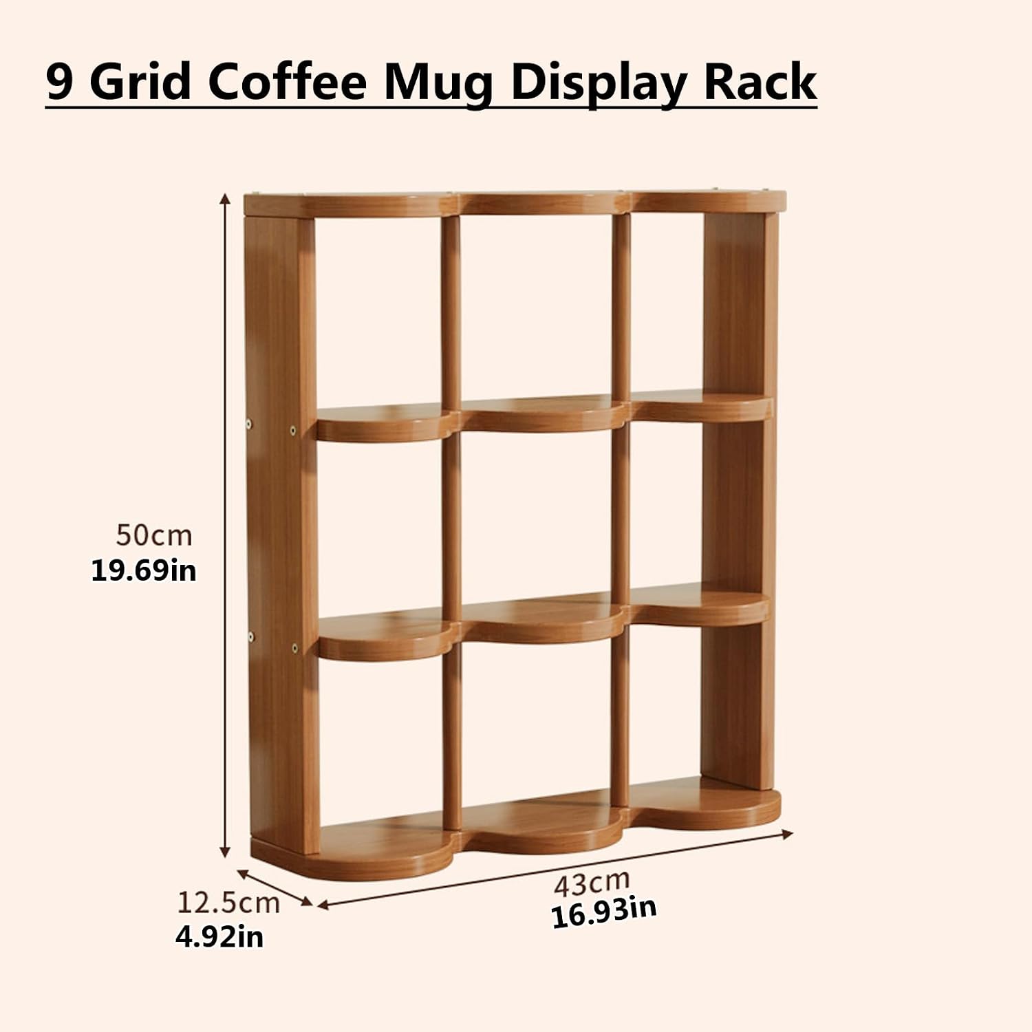 Wooden Coffee Mug Display Rack, Countertop Freestanding Grid Vintage Coffee Cup Display Stand, Rustic Coffee Mug Holder Organizer for Kitchen, Coffee Station,9 Grid image 3