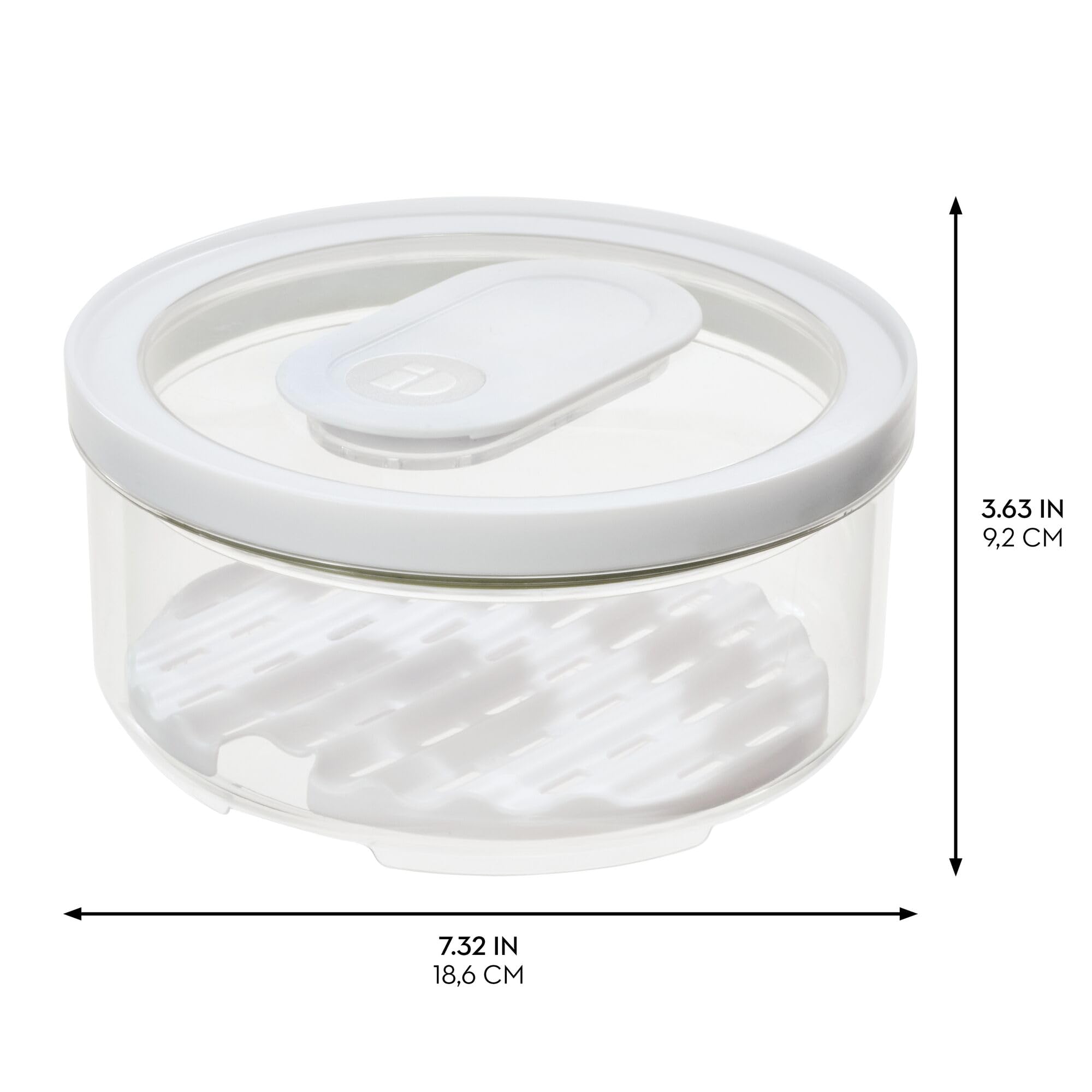 InterDesign iDesign - Pattumiera rotonda piccola per frigo, con vassoio di drenaggio rimovibile e coperchio, set da 2, trasparente