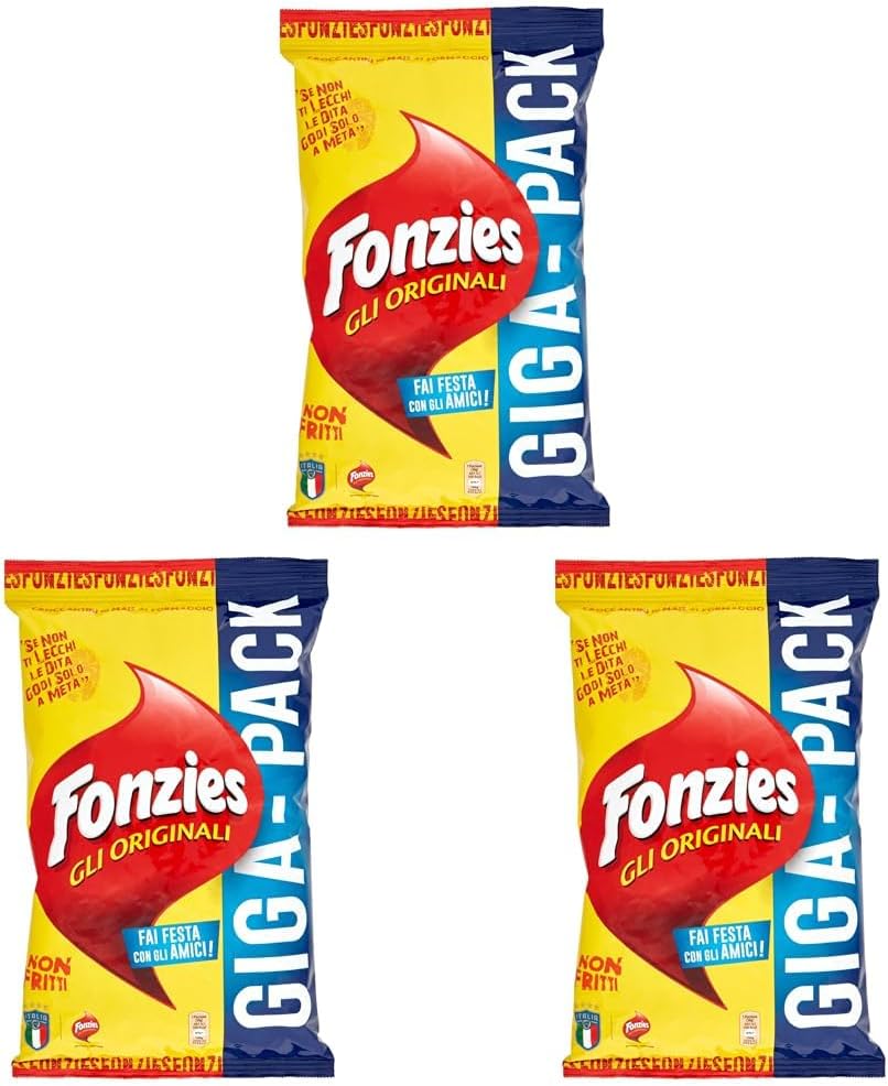 Fonzies Gli Originali, Croccantini di Mais al Formaggio, Cotti al Forno, 280g (Confezione da 3)