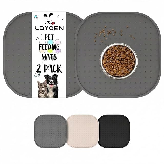 LDYOEN 2 Piezas Alfombras para Comederos Perros y Gatos, Alfombrilla para Comedero Impermeable