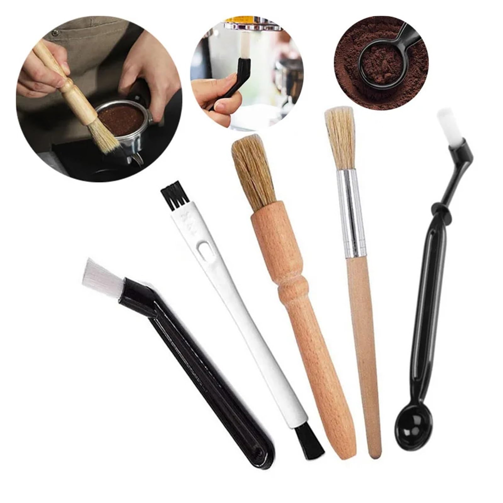 Kaffeemühle Reinigungsbürste Kaffeemaschinenbürste | Reinigungsbürste aus Holz for Schleifmaschinen und Nylonbürste(Set G)