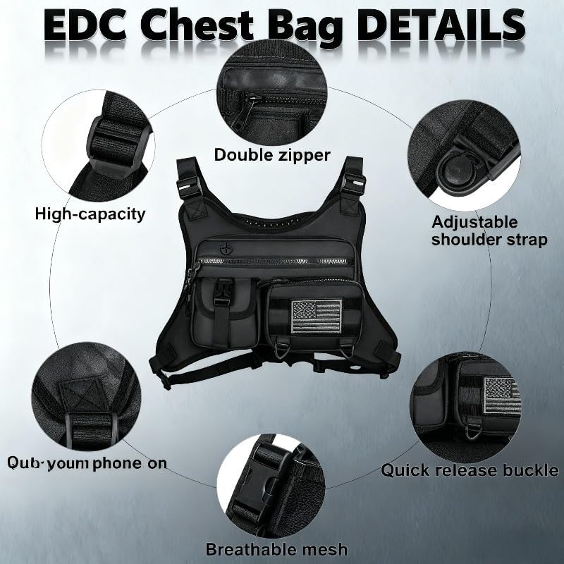 MFRHYLOEE Outdoor Sport Chest Bag for Men & Women, Chest Rig For Hiking, Running, Cycling, EDC Chest Pack Rig with Holster For Sports and Workouts - Image 4