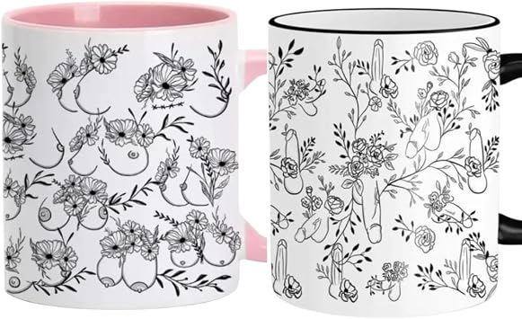 His & Hers Floral Willy Tits Couple Coffee Mug, NSFW Ceramic Mugs, Funny Mugs for Friends Roommate, Sarcastic Gift for Husband Wife Friends Dad Mom, Valentine Best Gift for Boyfriend Girlfriend