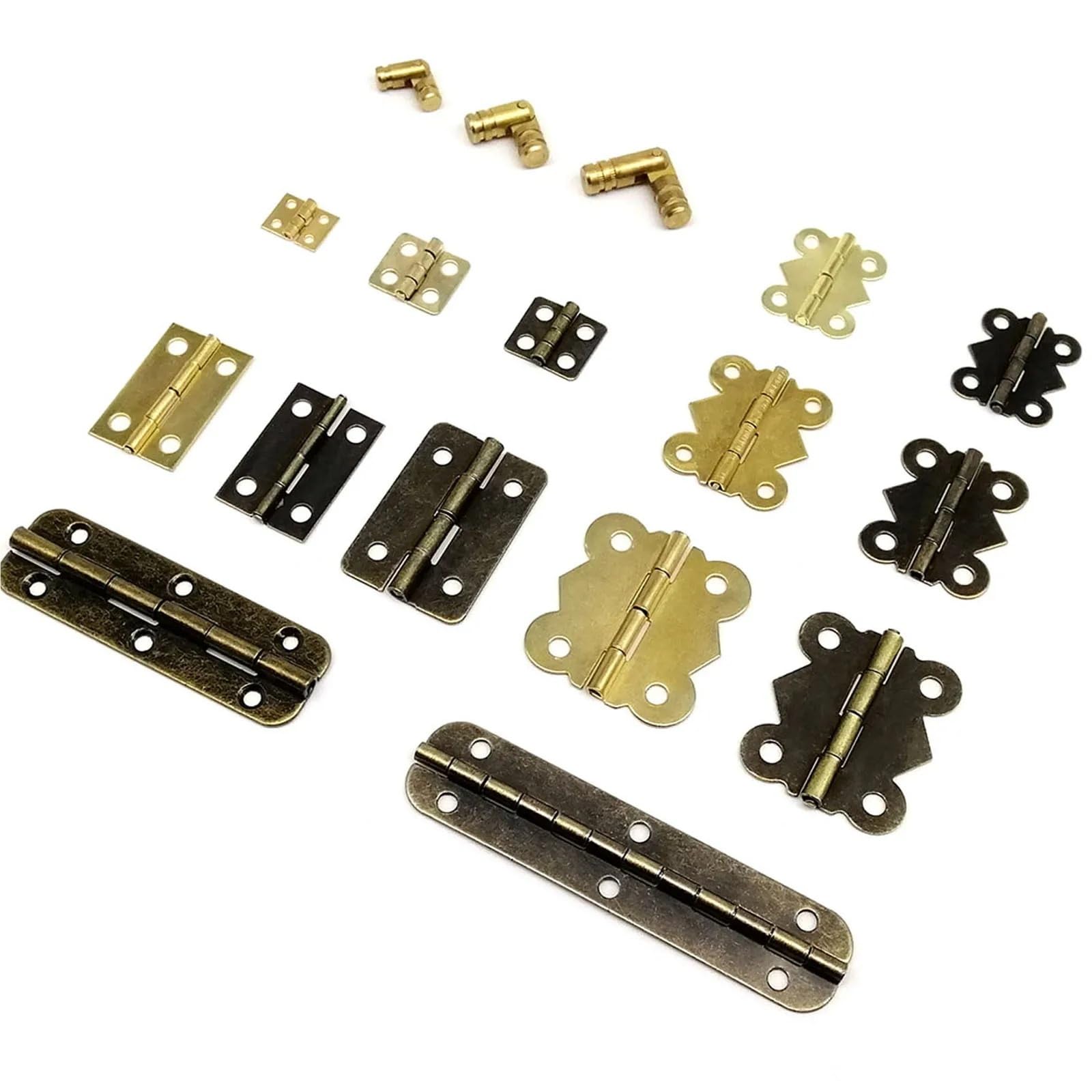 Rmwkrmogrf C 20X25mm Golden Mini Lengthened Antique Brass Bronze Box Case Cabinet Door Hinge With Screw 12Pcs(C 20X25mm Golden)