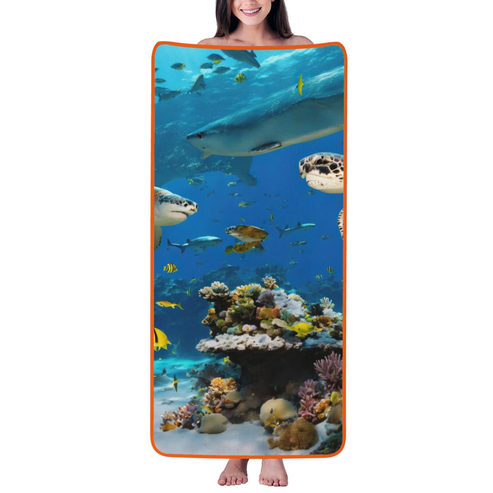 Tamiger Sea Turtles Print Unisex Coral Velvet Bath Towel For Home Bathroom Hotel Spa Beach Travel Daily Use