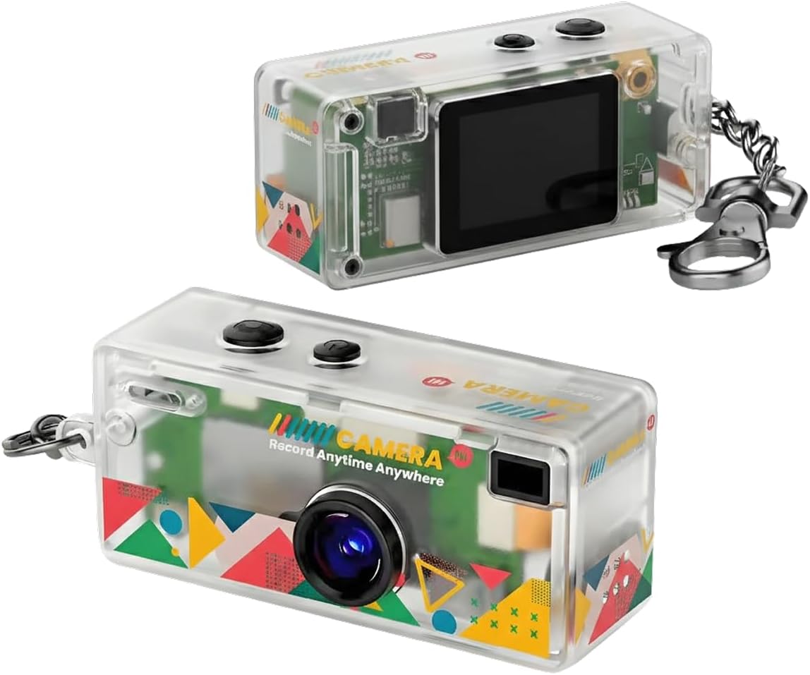 Mini Keychain Digital Camera - Y2K Retro 1080P HD Small Camcorder with 16GB Card & Keychain Included - Vintage Video & Photo Thumb Camera for Travel (Black Graphic)