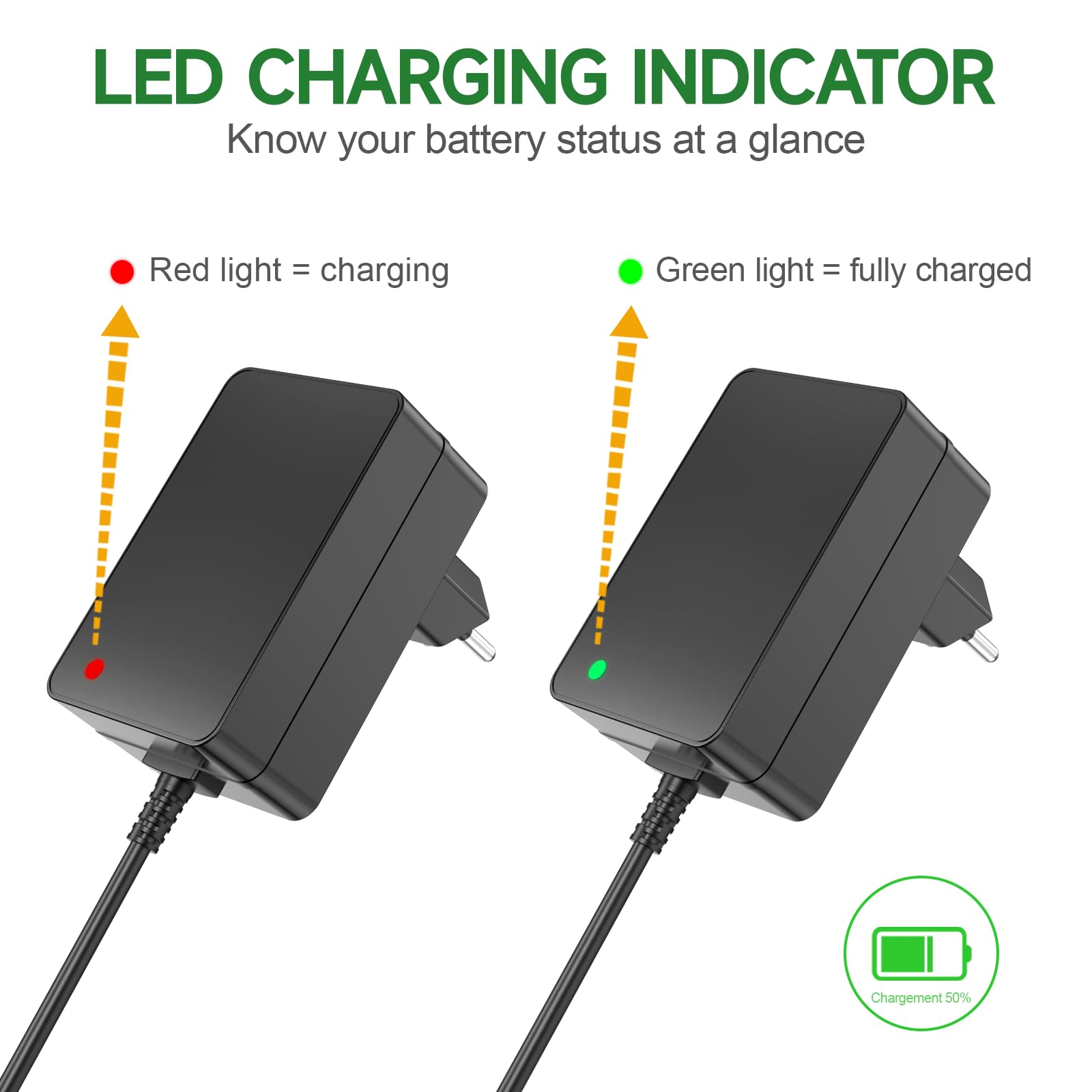 21V 1A Mini-Kettensäge-Akku-Ladegerät für Elektrowerkzeuge | Kompatibel mit Seesi/Aker/Saker/Seyvum/O-Conn/Jujubean/DINSHARE/VTEK 20V/21V Lithium-Batterien, mit LED-Anzeige